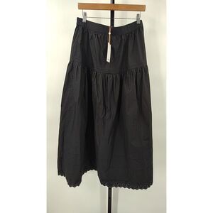 Quince Women 100% Organic Cotton Poplin Pintuck Maxi Skirt Black Basic M